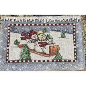 Set of 4‎ Tapestry Placemats Holiday Happy Snowmen Sledding 12"x19"